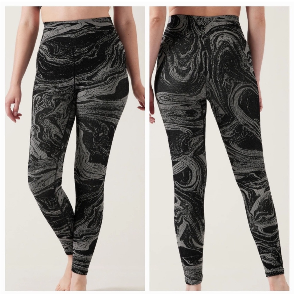 Athleta Black Silver Aurora Shine Tights High Rise Leggings